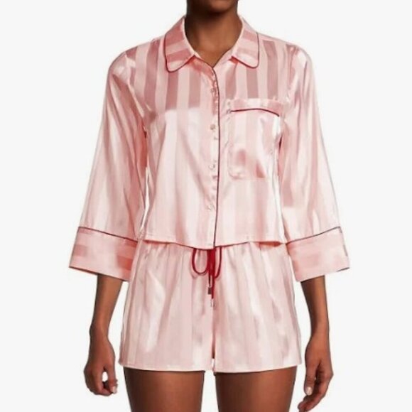 Free People Pillow Talk Satin Stripe Short Pajamas in Pink – Size Small - Picture 2 of 9